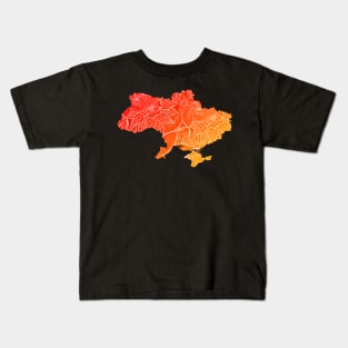 Colorful mandala art map of Ukraine with text in red and orange Kids T-Shirt